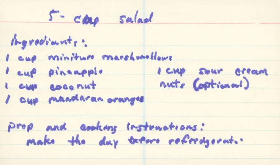 Scanned recipe card, page 1