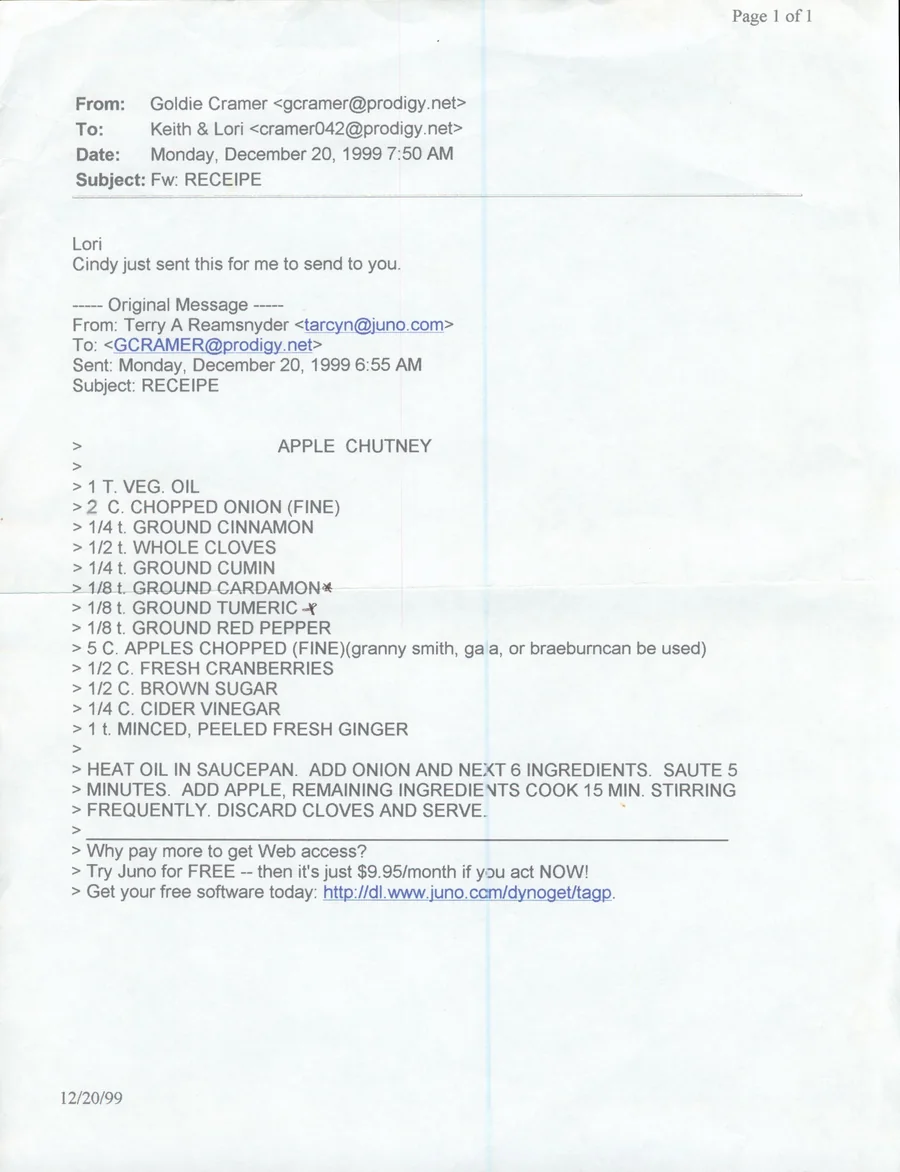 Scanned recipe card, page 1