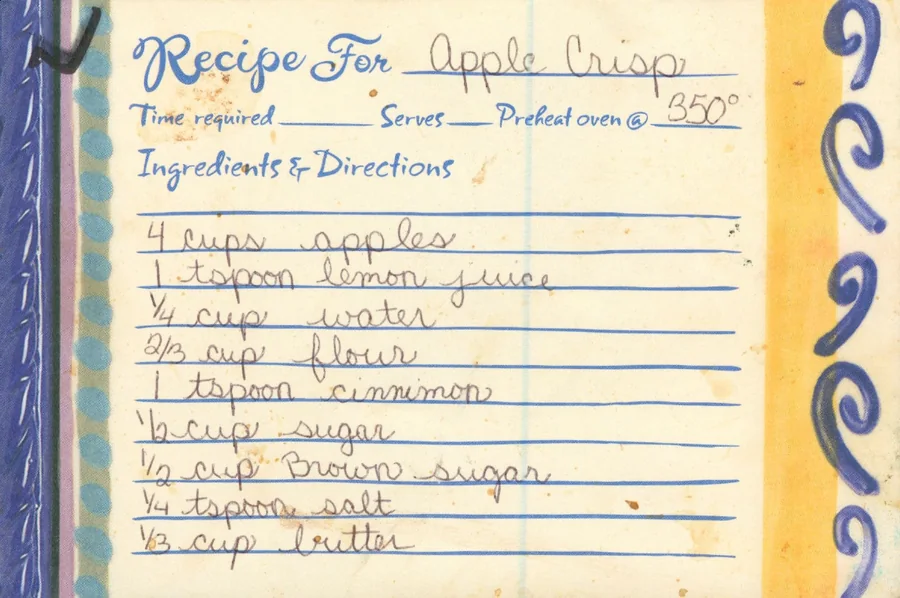 Scanned recipe card, page 1