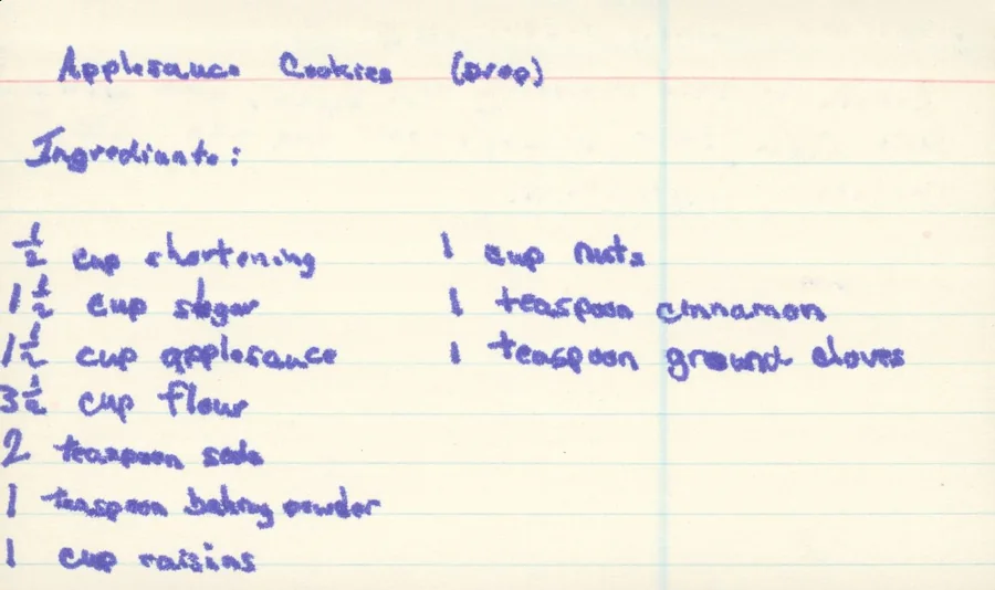 Scanned recipe card, page 1