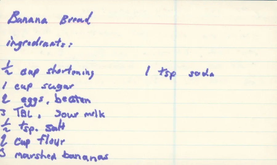 Scanned recipe card, page 1