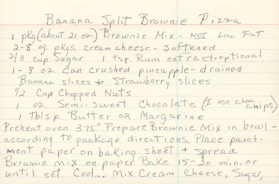 Scanned recipe card, page 1