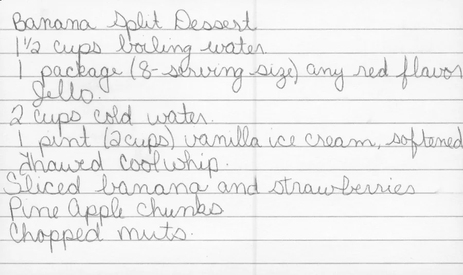Scanned recipe card, page 1