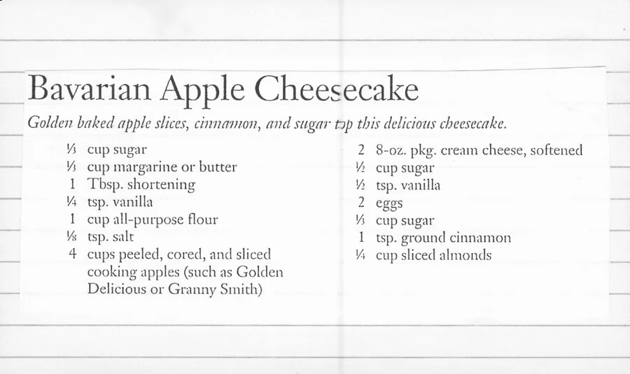 Scanned recipe card, page 1