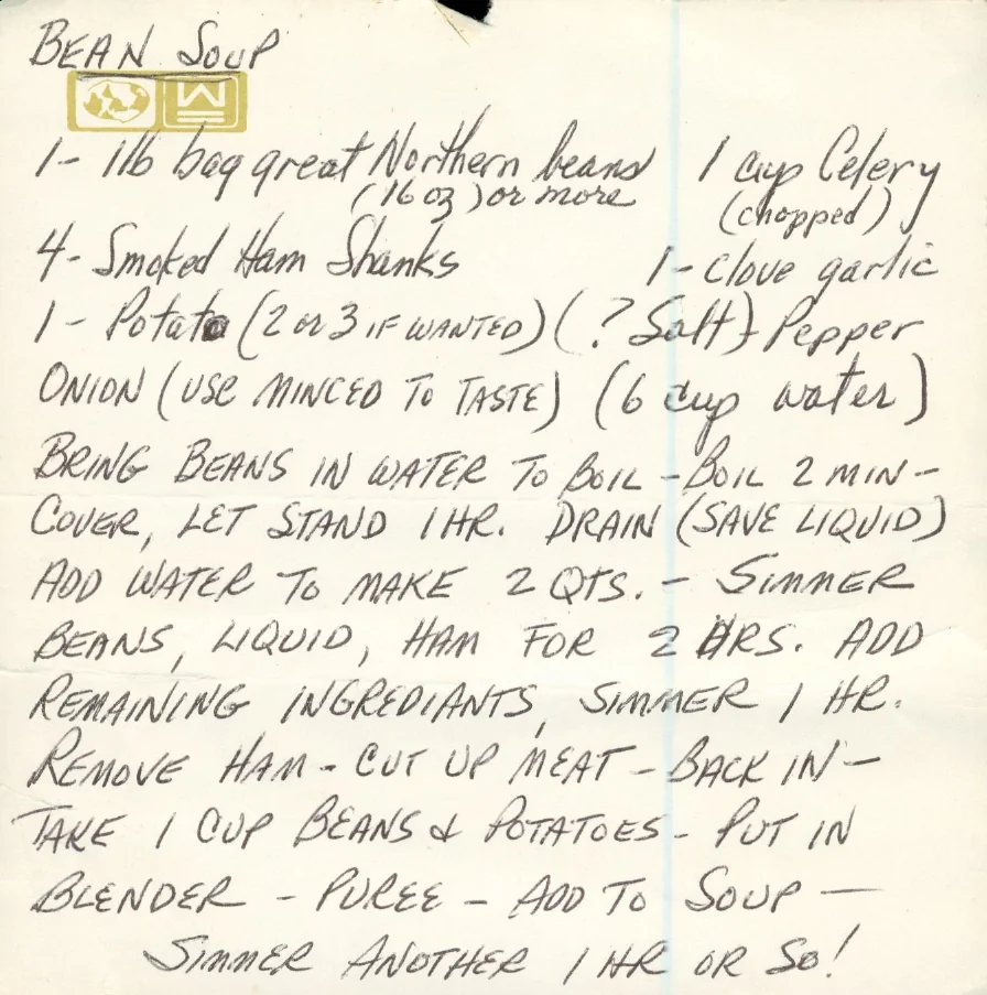 Scanned recipe card, page 1