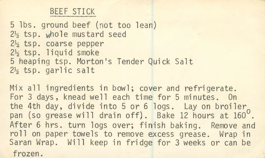 Scanned recipe card, page 1