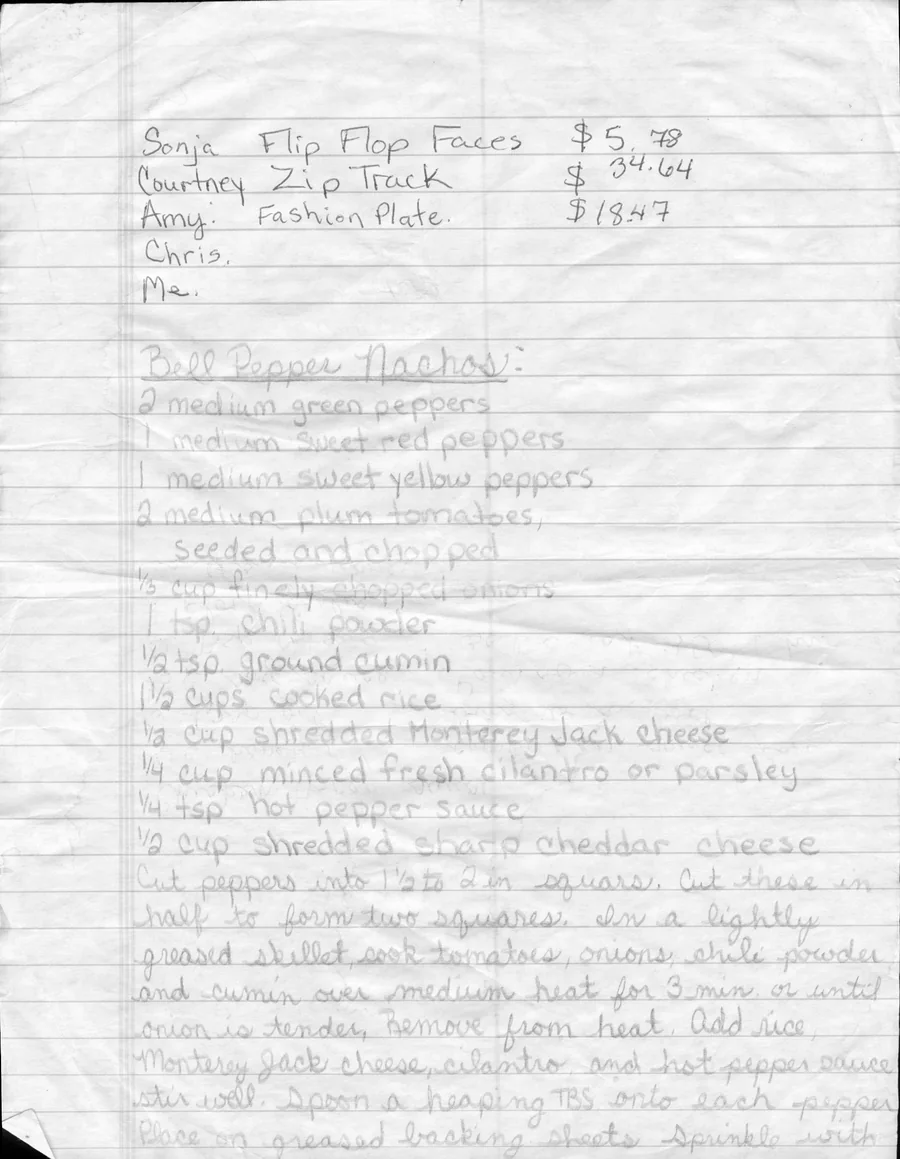 Scanned recipe card, page 1
