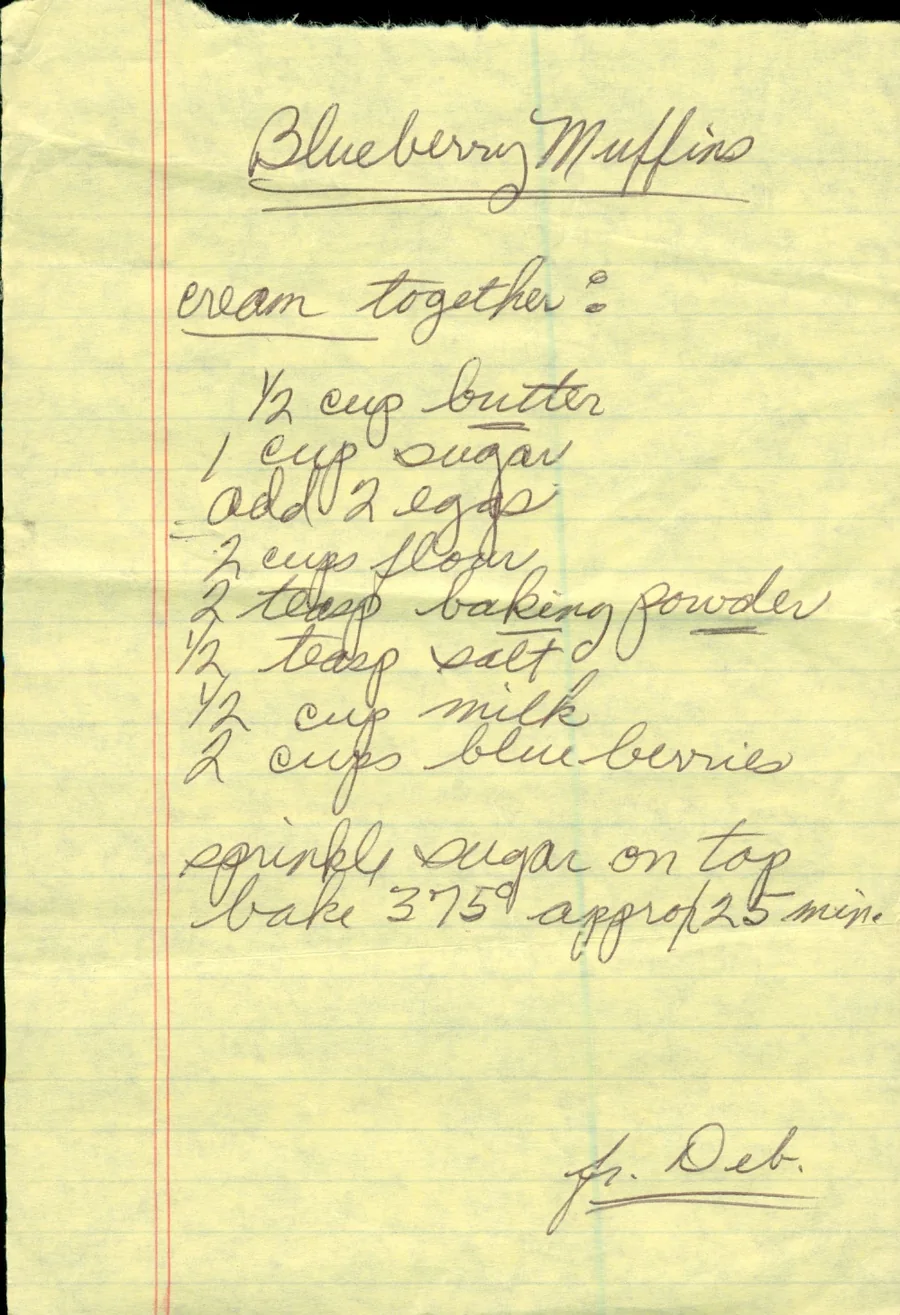 Scanned recipe card, page 1