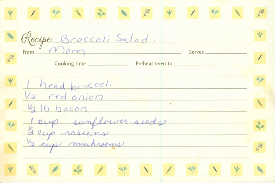 Scanned recipe card, page 1