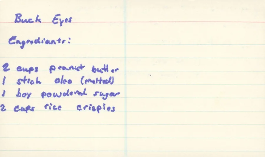 Scanned recipe card, page 1