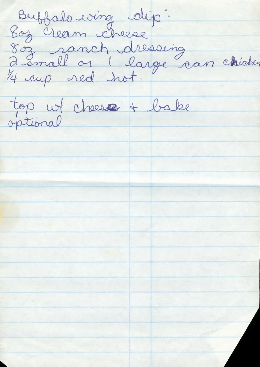 Scanned recipe card, page 1