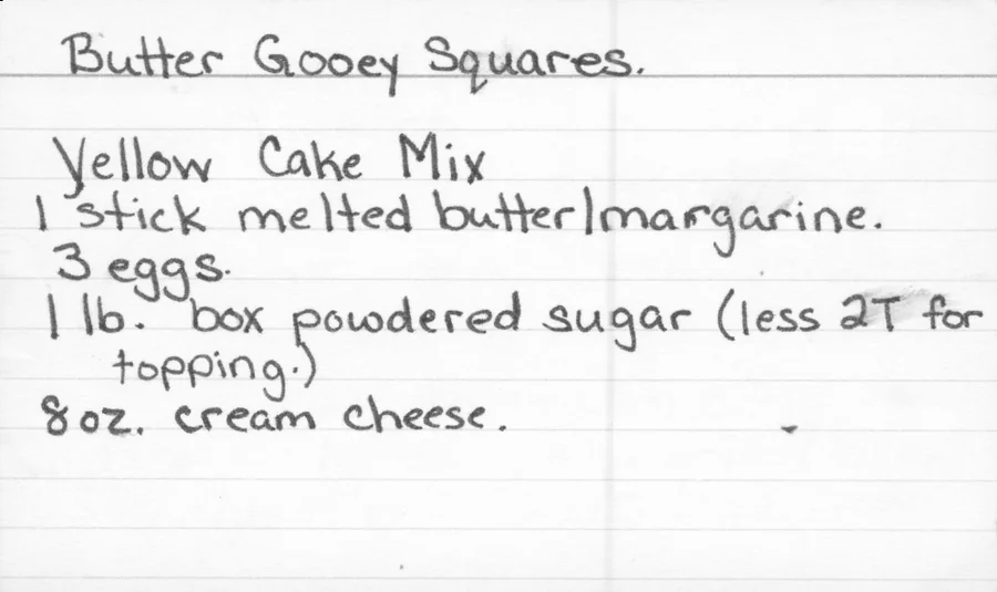 Scanned recipe card, page 1