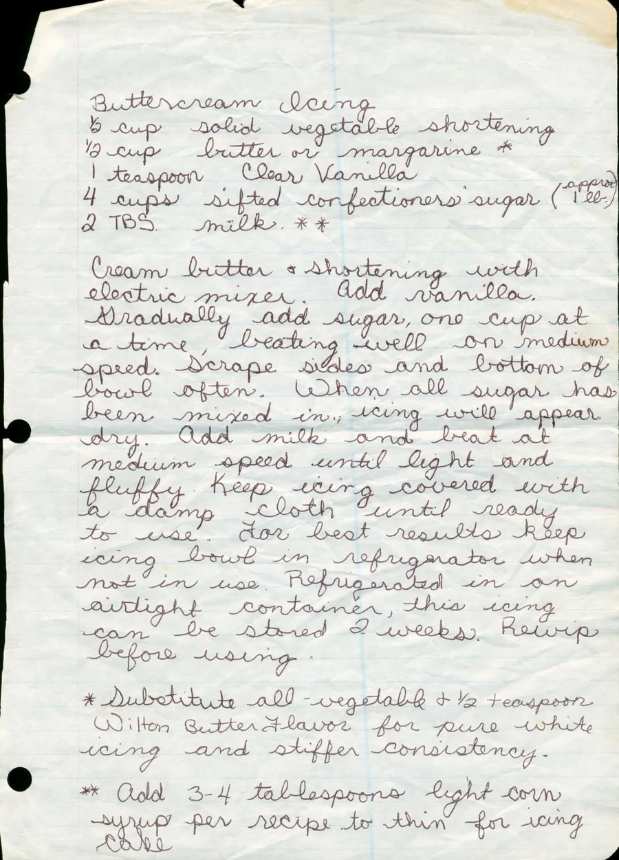 Scanned recipe card, page 1