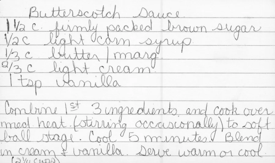Scanned recipe card, page 1