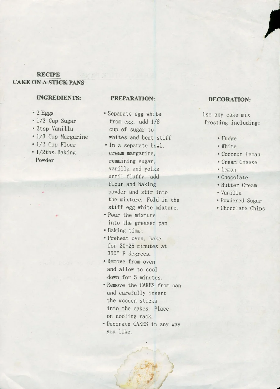 Scanned recipe card, page 1