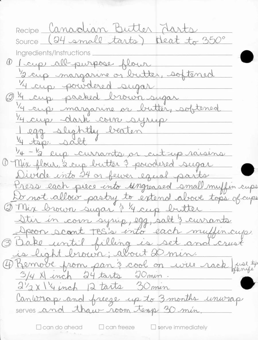 Scanned recipe card, page 1