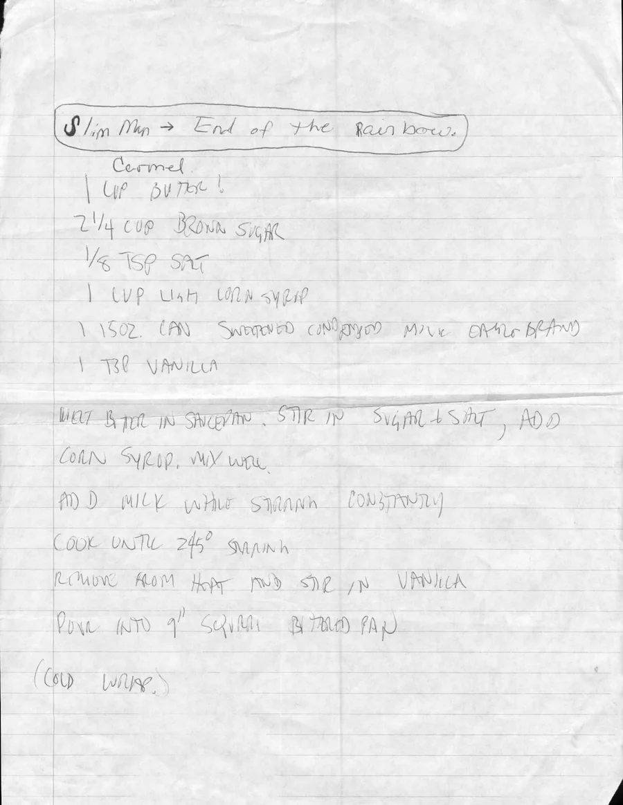 Scanned recipe card, page 1