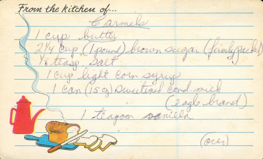 Scanned recipe card, page 1