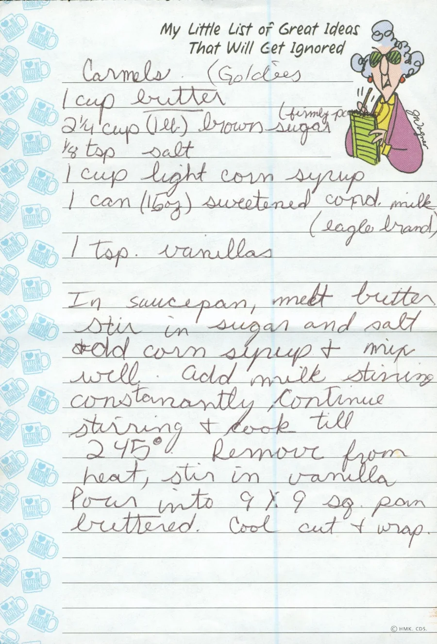 Scanned recipe card, page 1