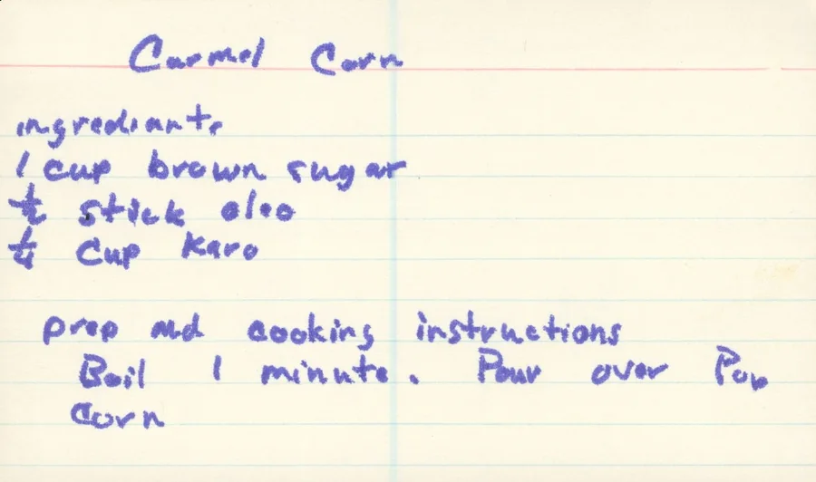 Scanned recipe card, page 1