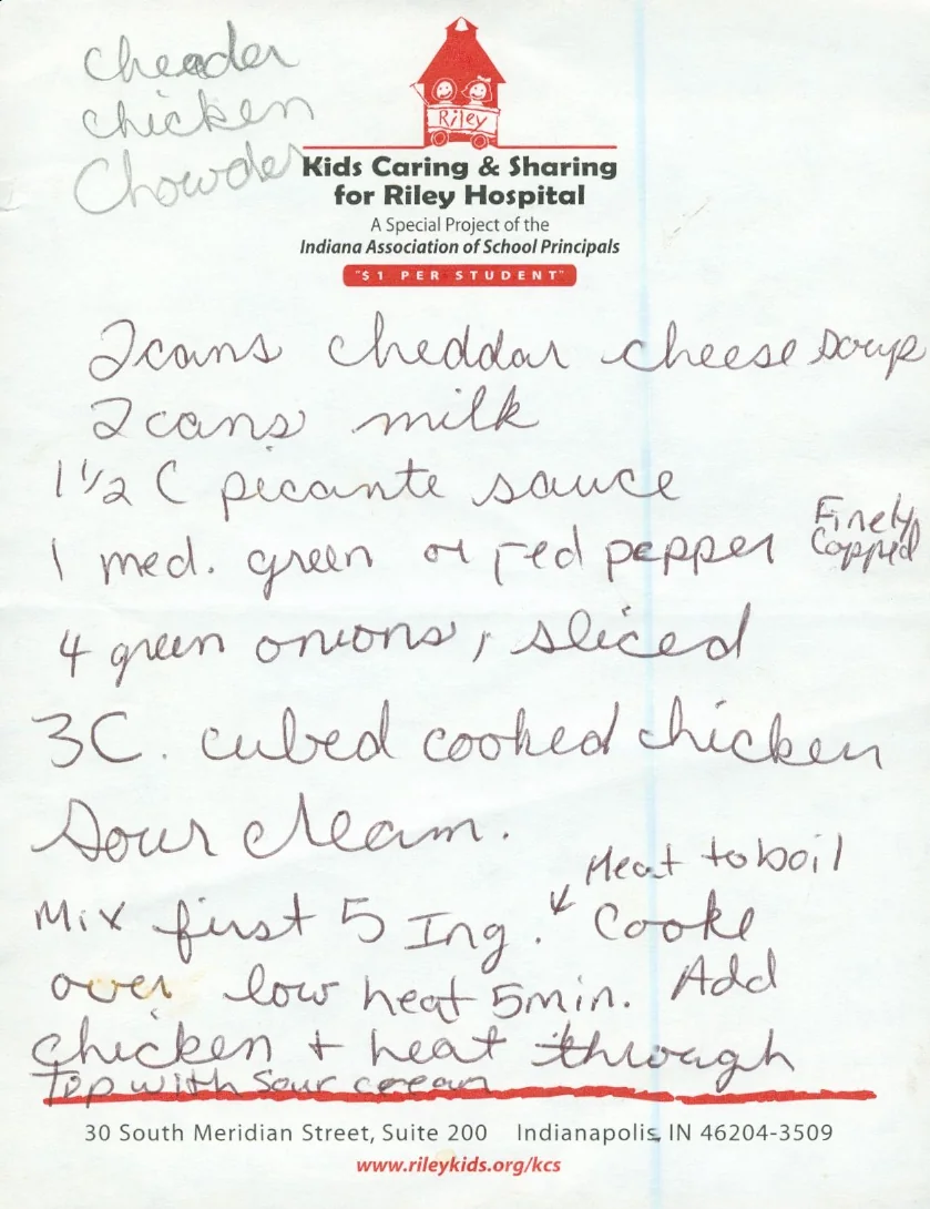 Scanned recipe card, page 1