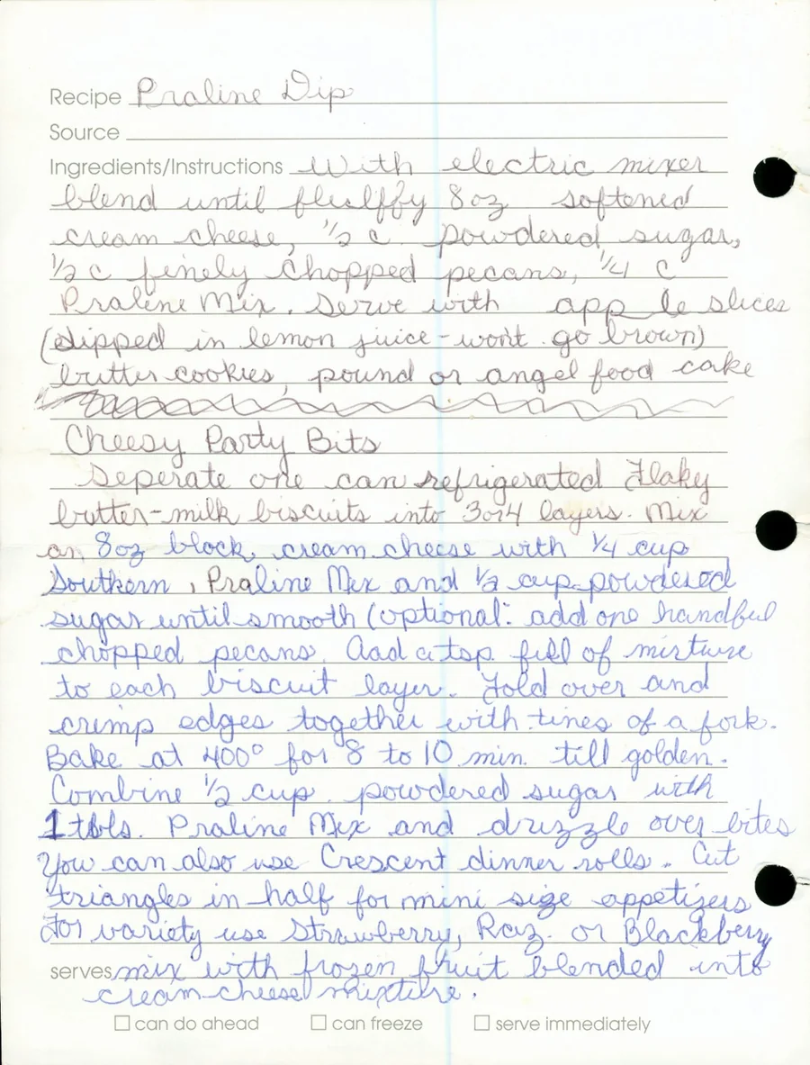 Scanned recipe card, page 1
