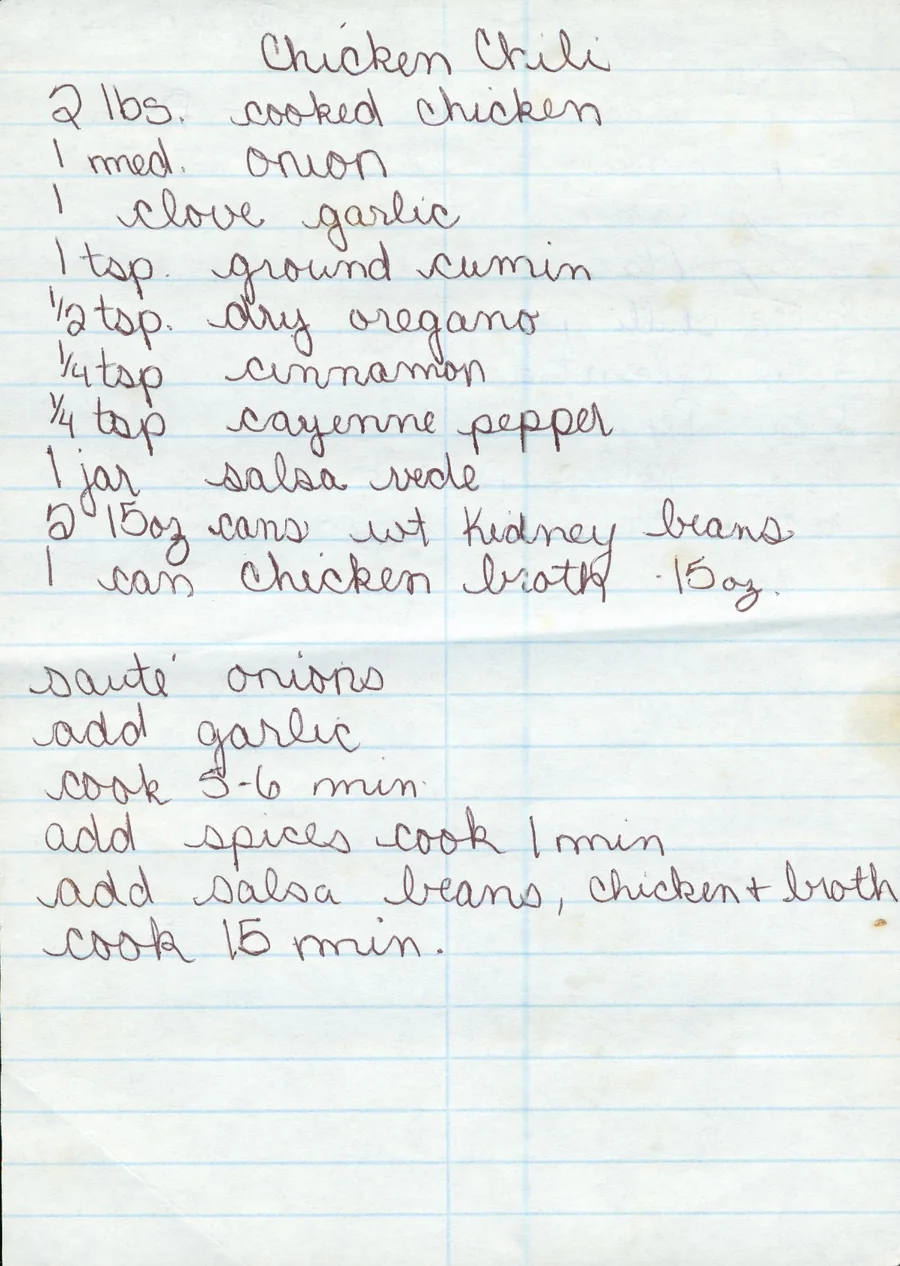 Scanned recipe card, page 1