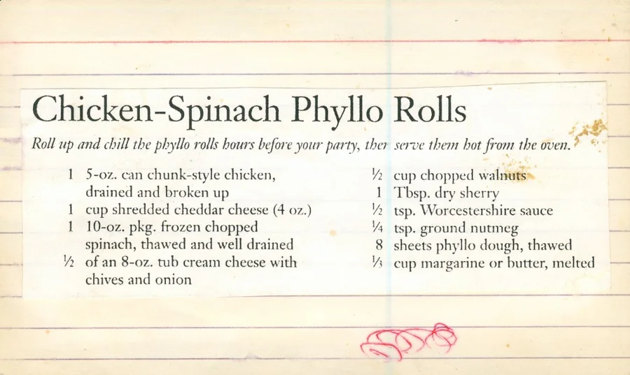 Scanned recipe card, page 1