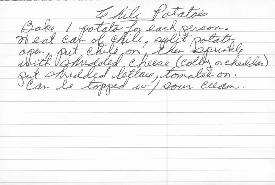 Scanned recipe card, page 1