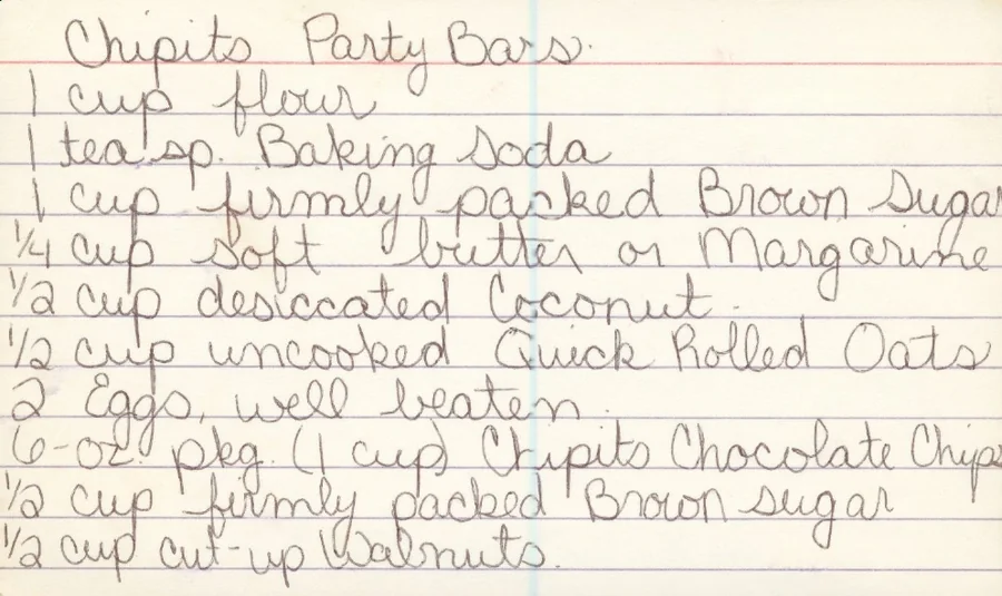 Scanned recipe card, page 1