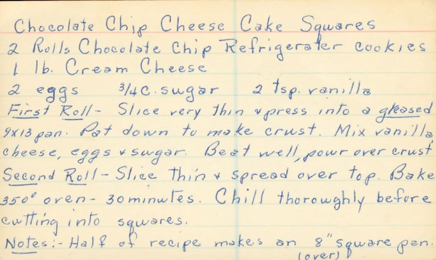 Scanned recipe card, page 1
