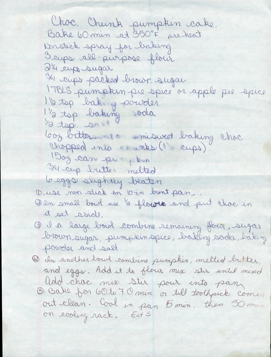 Scanned recipe card, page 1