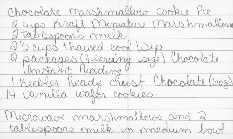 Scanned recipe card, page 1