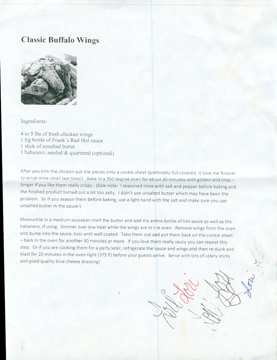 Scanned recipe card, page 1