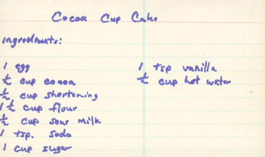 Scanned recipe card, page 1