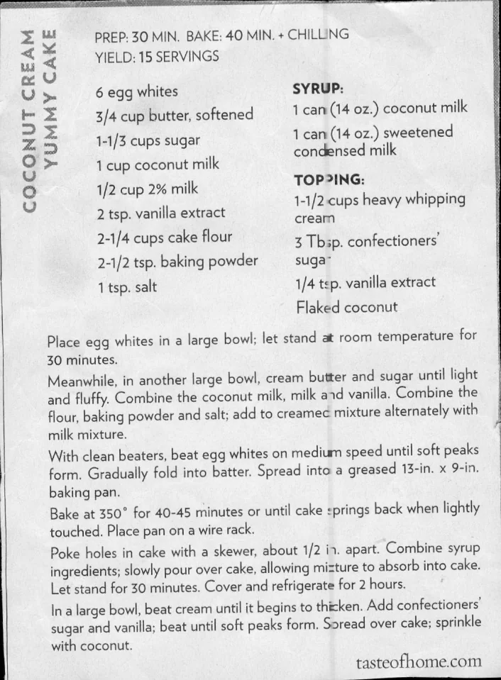 Scanned recipe card, page 1