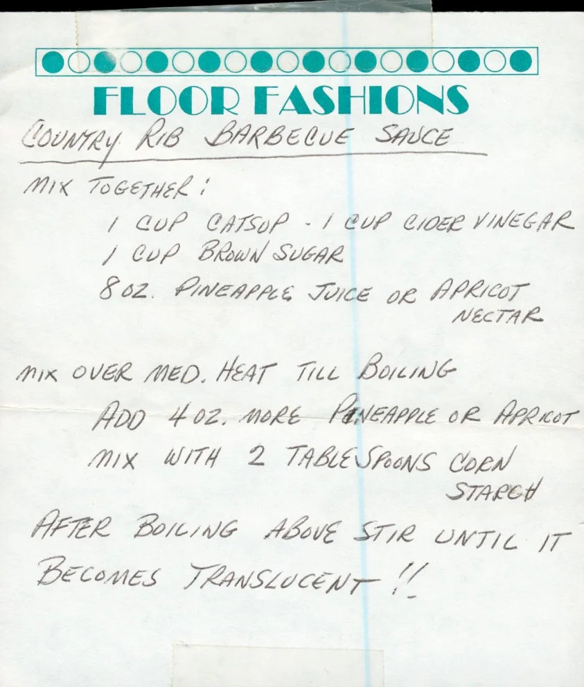 Scanned recipe card, page 1