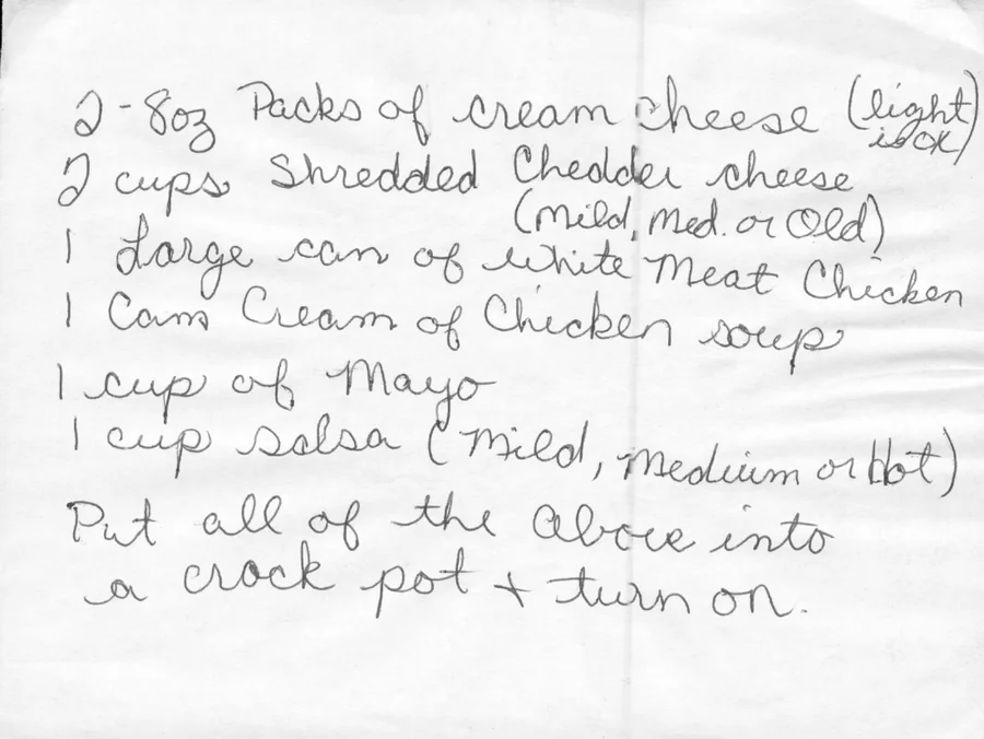 Scanned recipe card, page 1