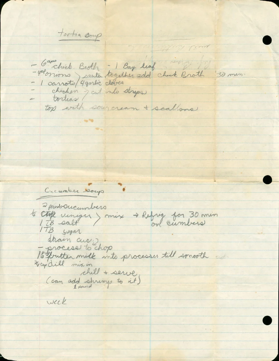 Scanned recipe card, page 1