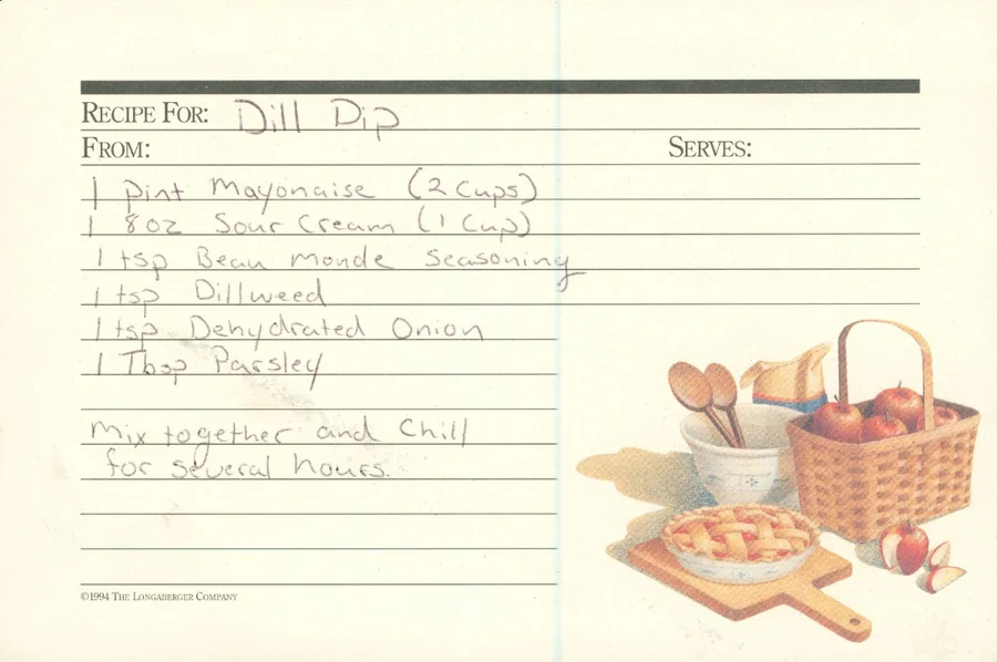 Scanned recipe card, page 1