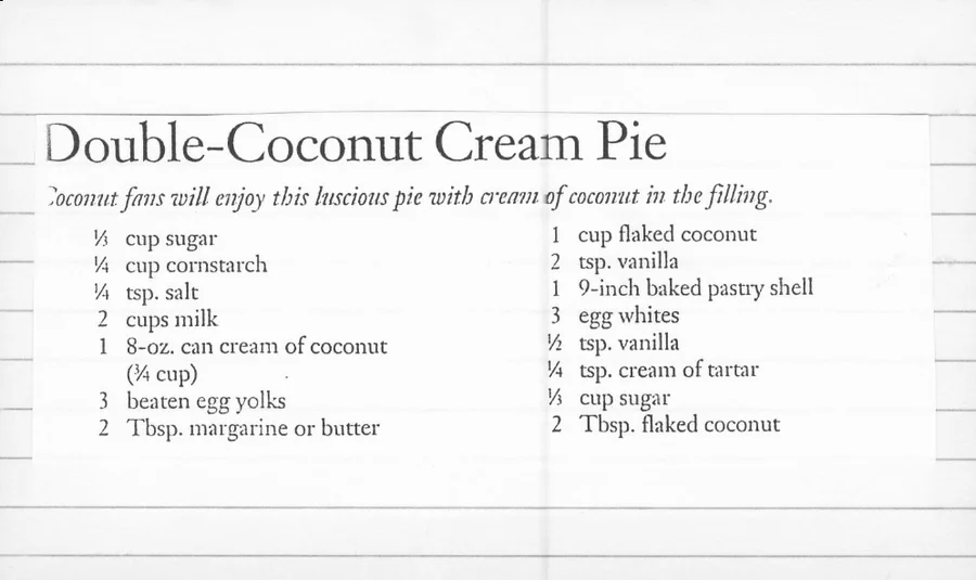 Scanned recipe card, page 1