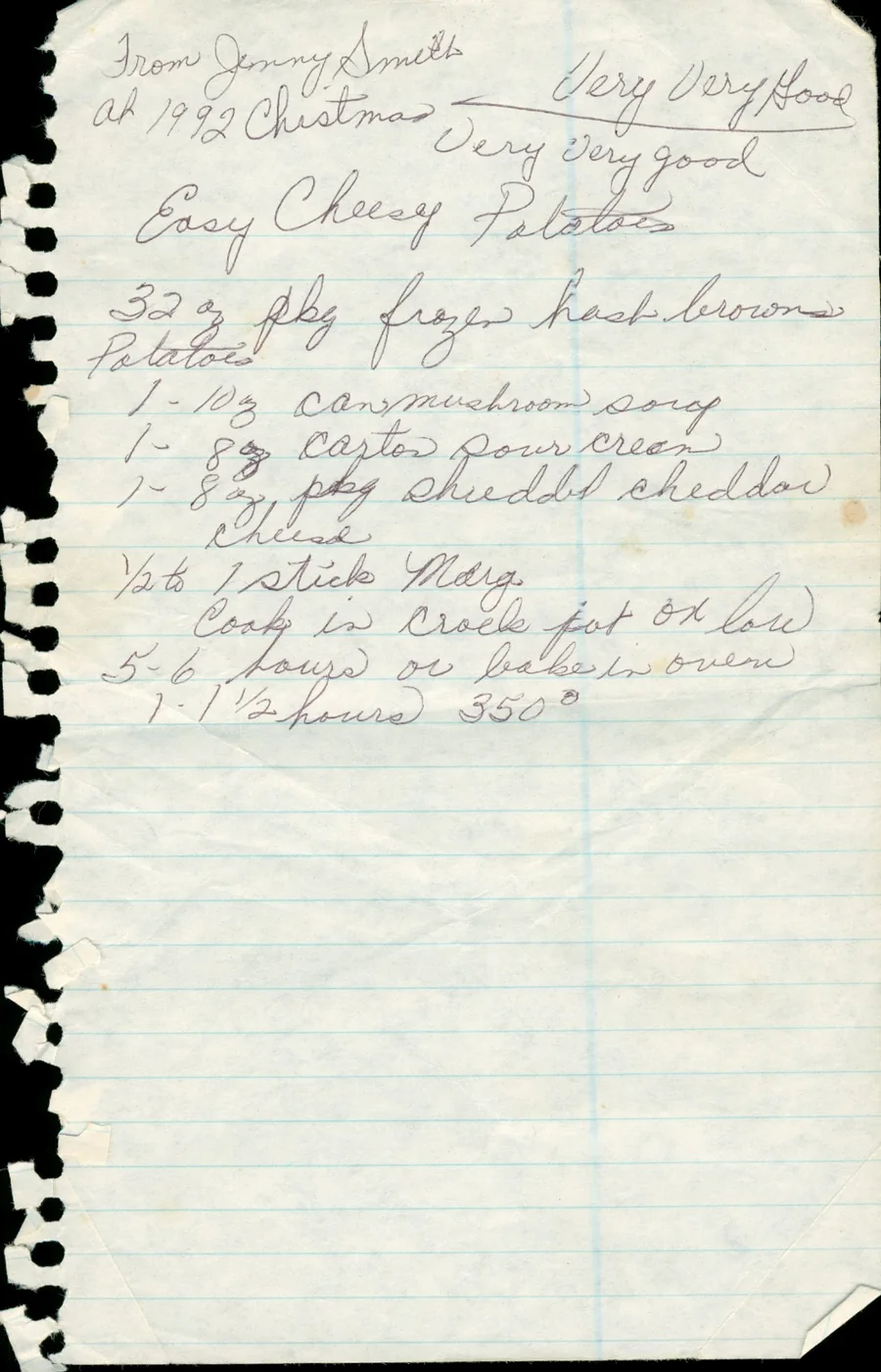 Scanned recipe card, page 1