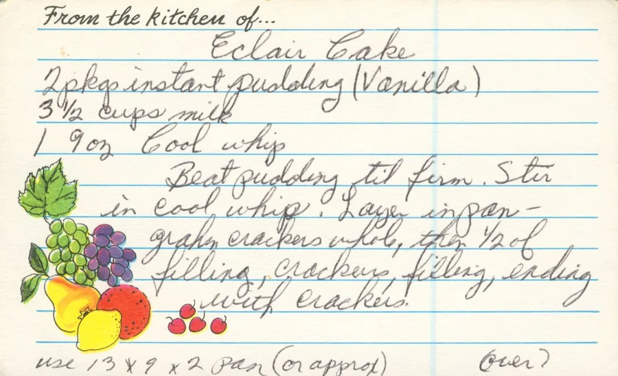 Scanned recipe card, page 1