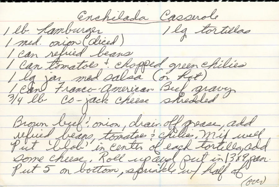 Scanned recipe card, page 1