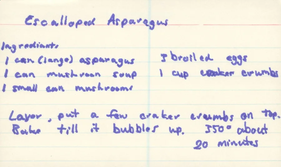 Scanned recipe card, page 1