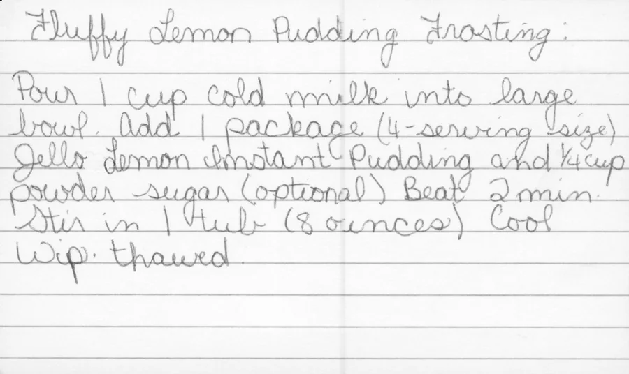 Scanned recipe card, page 1