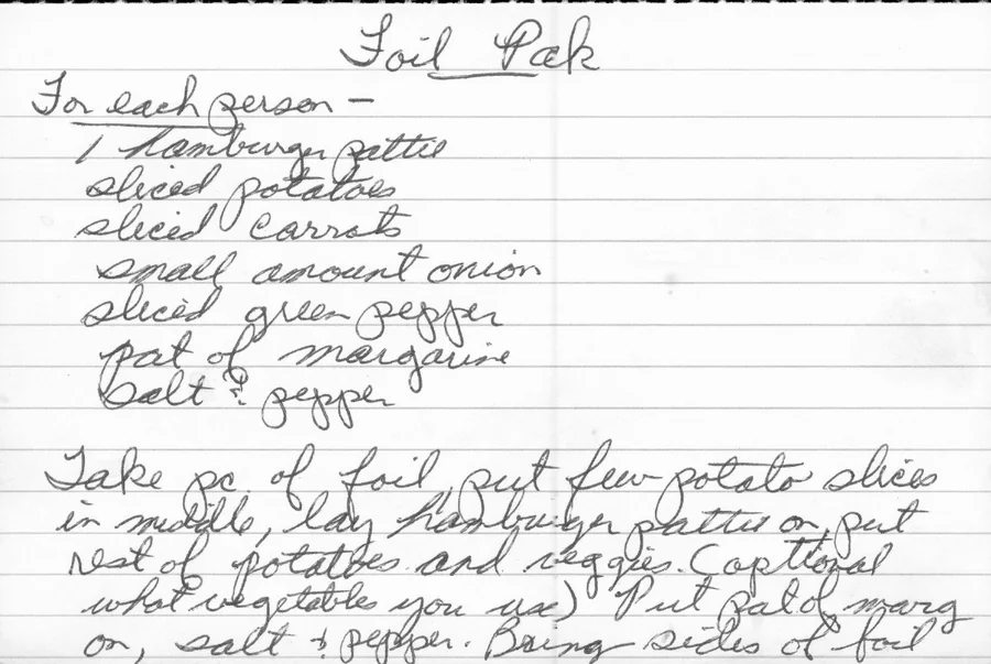 Scanned recipe card, page 1