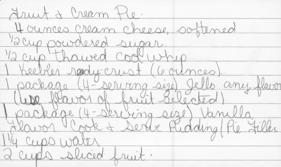 Scanned recipe card, page 1