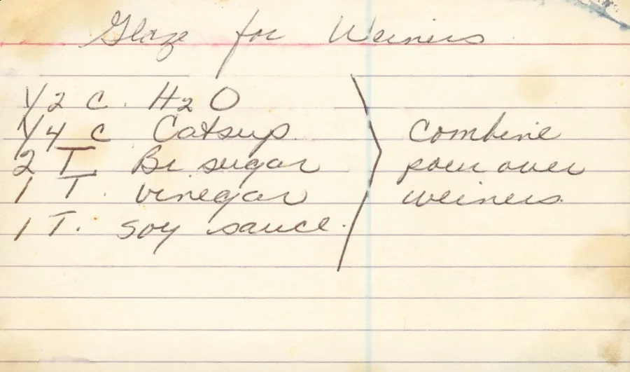 Scanned recipe card, page 1