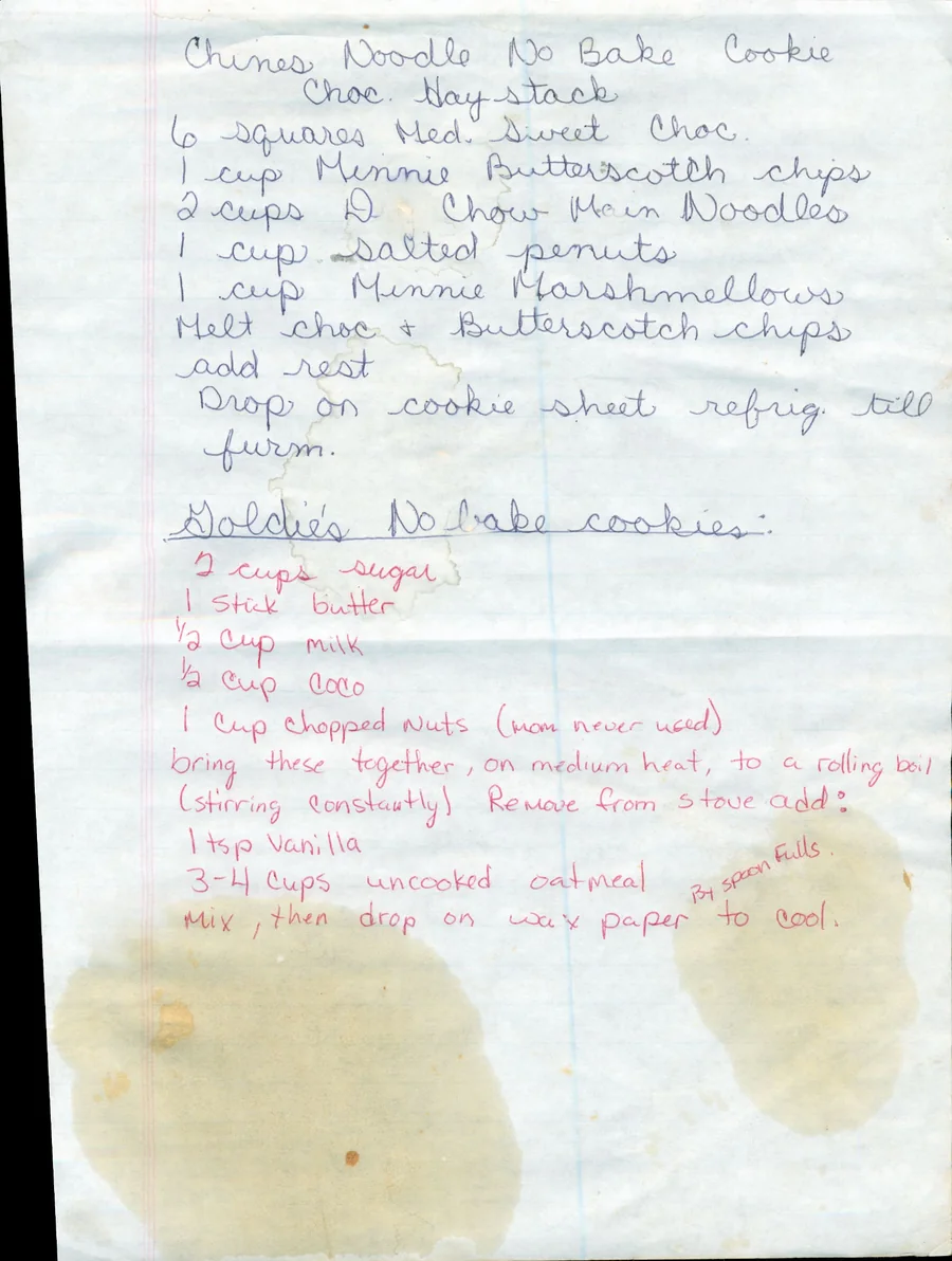 Scanned recipe card, page 1